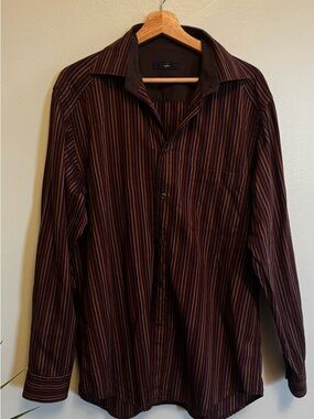 Z Zegna Men's Burgundy Multi-Striped Dress Shirt
